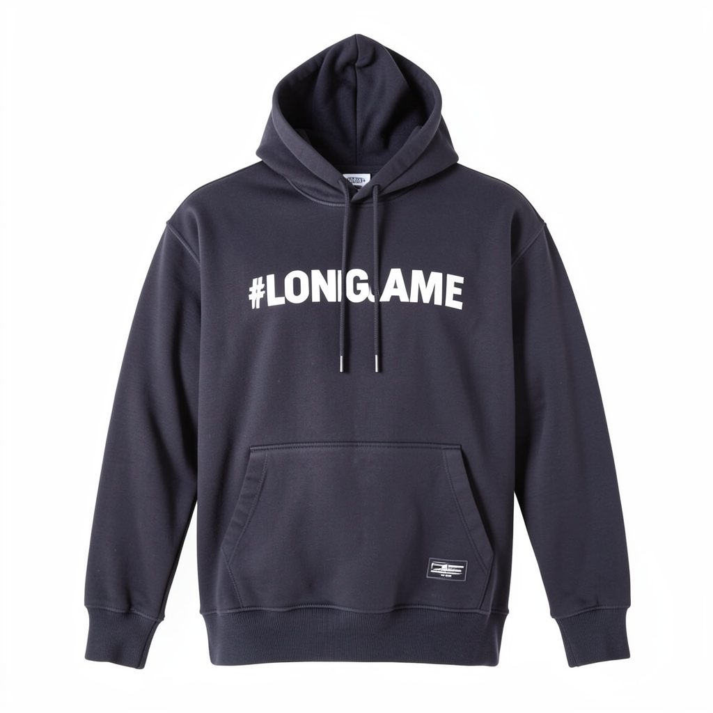 Heavyweight hooded sweatshirt in dark tone, athletic streetwear vibe