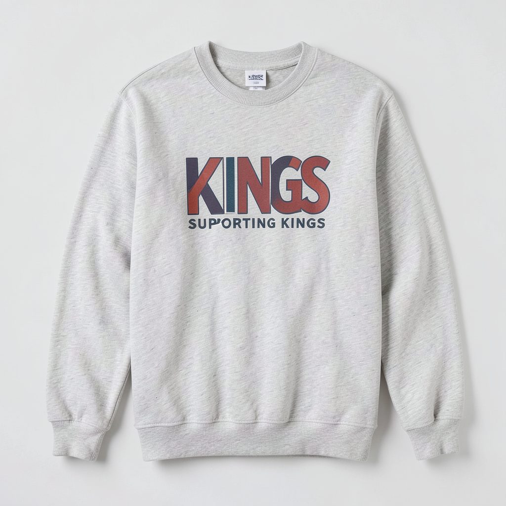 Sandstone crewneck sweatshirt with Kings Supporting Kings graphic, relaxed fit
