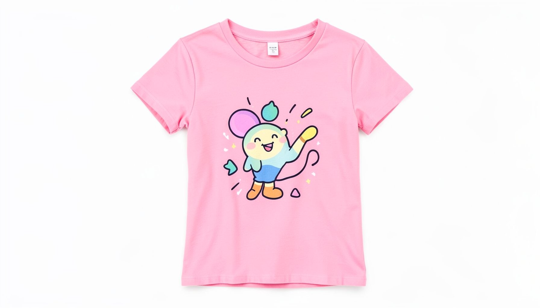 A soft pink women's tee with a playful graphic, bright and youthful